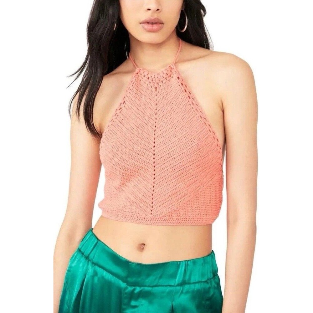 FREE PEOPLE Know Better Brami Knit Halter Crop Top Peach XS New With Tags
